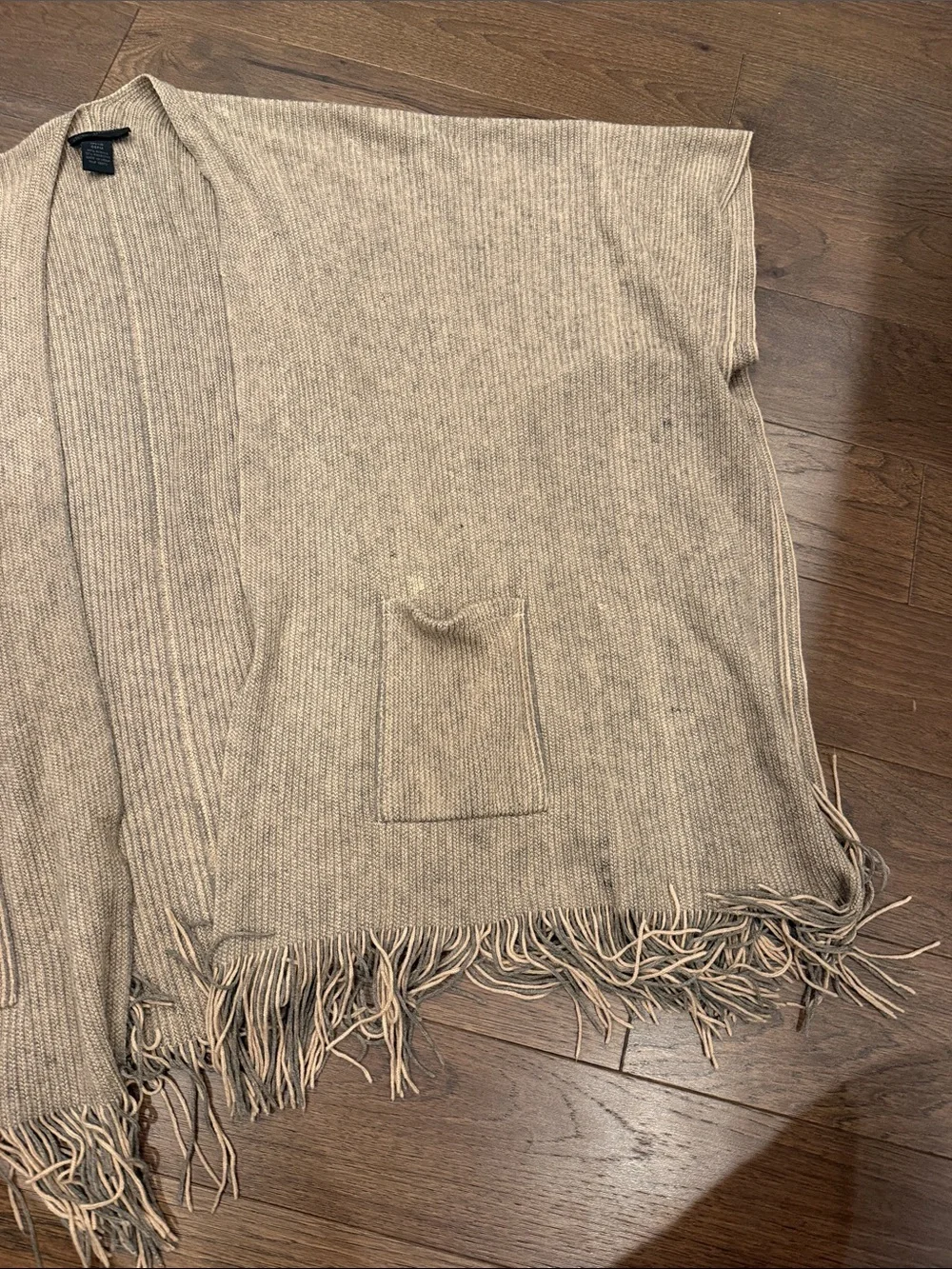 Steve Madden Open Front Ribbed Knit Poncho Beige One Size - C19-108
